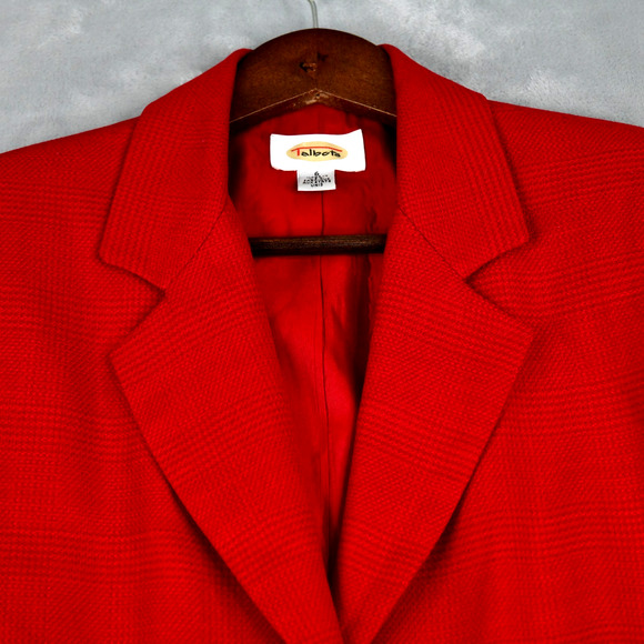 Talbots Blazer Women's 6 Red Plaid Linen Blend Jacket Pockets - Picture 3 of 10